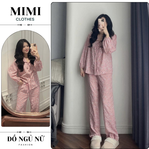Đồ ngủ nữ pijama set đồ nữ dài tay họa tiết hoa hồng cổ sen siêu xinh MIMI CLOTHES hcom3470