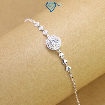 Lắc tay Moissanite bạc nữ 7ly mặt tròn đính đá sang trọng kèm thẻ tra cứu LTNM0018 - Trang Sức TNJ