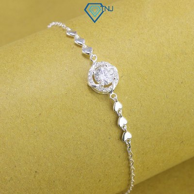 Lắc tay Moissanite bạc nữ 7ly mặt tròn đính đá kèm thẻ tra cứu đi dự tiệc sang trọng LTNM0019 - Trang Sức TNJ