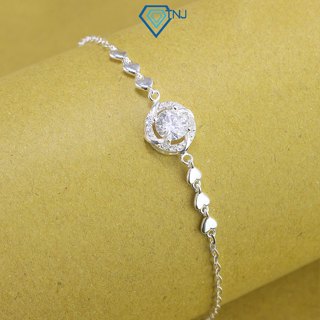Lắc tay kim cương Moissanite bạc nữ 7ly mặt tròn đính đá kiểm định GRA đi dự tiệc sang trọng LTNM0019 - Trang Sức TNJ