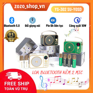 Loa Bluetooth Karaoke Mini YS 302 Kèm 2 Mic Hát Không Dây, Công Suất 10W, Mic Đổi Giọng Nói Bảo Hành 12 Tháng