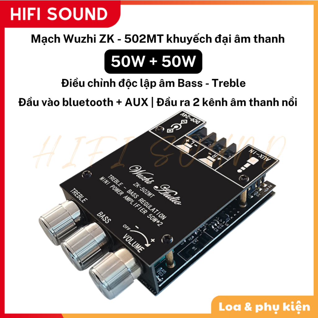 Wuzhi 502MT mạch khuyếch đại âm thanh bluetooth 5.0 2*50W chính hãng Wuzhi từ HiFiSound