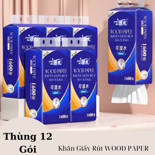 Thùng 12 Túi Giấy Rút Treo Tường Đa Năng WOOD PAPER 1600 Tờ/ 4 Lớp Nội Địa Trung Cao Cấp,Khăn Giấy Ăn Đa Năng Tiện Lơi