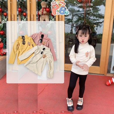 Áo Giữ Nhiệt Cho Bé Gái,Bé Trai Chất Liệu Cotton Nỉ Lông 2 Mặt Đính Gấu Cổ Cao 3 Phân Giữ Ấm Tốt - BabyBoo -PiBo -GNL2M