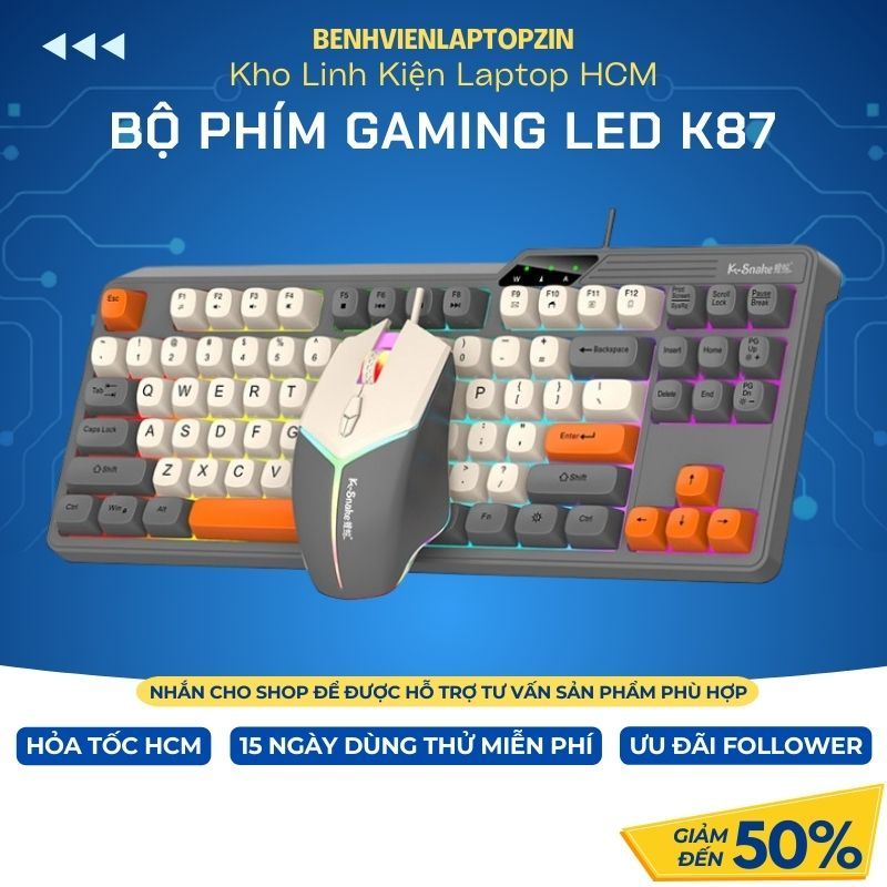 Bàn Phím Máy Tính Gaming Có Dây K87 Pro Led Rainbow Gõ Êm Dùng Cho PC Laptop Game Thủ Văn Phòng
