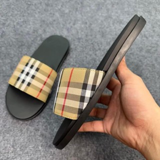 Dép bbr nam cao cấp, dép nam kẻ sọc quai ngang màu vàng đế đen in chữ bbr Holltrel 2024