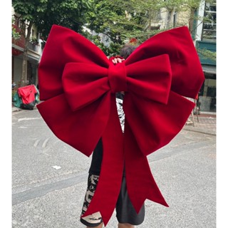 Nơ vải nhung màu đỏ đô đậm cỡ lớn khổng lồ treo trang trí Giáng sinh Noel, Lễ Tết, Sinh Nhật, mừng năm mới