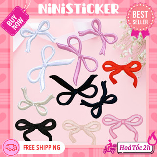 Iron Patch, Miếng Ủi Thêu Quần Áo, Sticker Vá Đồ Rách Hình Nơ Ruy Băng Màu Trắng Đen Hồng Ribbon Ninisticker