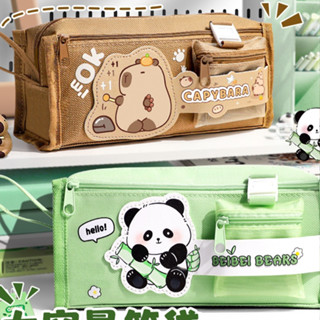 Hộp Bút Vải Nhiều Ngăn Hoạt Hình Cô Bé Thú Cưng Kèm Túi Lưới Nhỏ