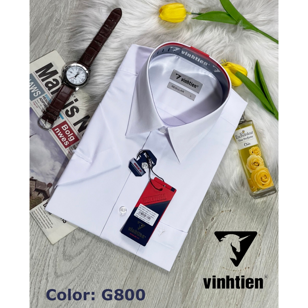 Áo Sơ Mi Nam Trơn Ngắn Tay Dáng Suông, Vạt Ngang Vĩnh Tiến Trắng - 345 - Nhiều Màu