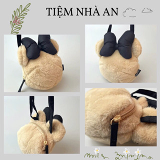 túi xách balo túi đeo chéo mickey nâu xịn cho bé  chất lông mềm mịn có quai điều chỉnh size