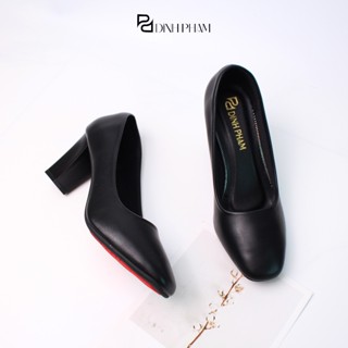 Giày Công Sở Nữ Cao Gót Đế Vuông 5 Phân, 7 Phân, Guốc Tiếp Viên Hàng Không Mũi Vuông 5cm, 7cm Da Mềm