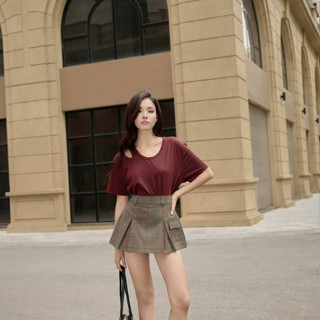 [COLIN CLOTHING] Váy quần ngắn nữ dập ly karo túi hộp