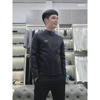 Áo Khoác Da Nam CỔ TÀU 100% DA THẬT , LOGO Liền Kim