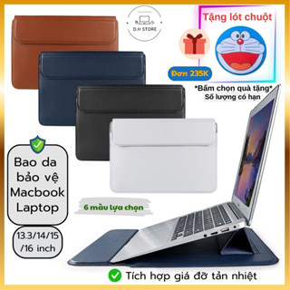 Bao da Macbook Air/Pro 13/14/15/16 inch, Túi đựng laptop kết hợp làm Giá Đỡ cao 5cm và Lót Chuột