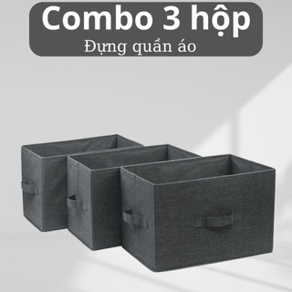  Bộ 3 hộp đựng đồ không ngăn chất liệu vải bền đẹp có nắp chống bụi sắp xếp quần áo gọn gàng thùng đựng quần áo gấp gọn 