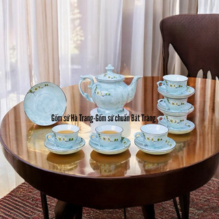 Ấm chén Bát Tràng vẽ mai vàng