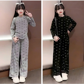 SÉT ĐỒ THU ĐÔNG CHO BÉ GÁI IN HÌNH NƠ PHỐI QUẦN ỐNG RỘNG SÀNH ĐIỆU CHO BÉ M08