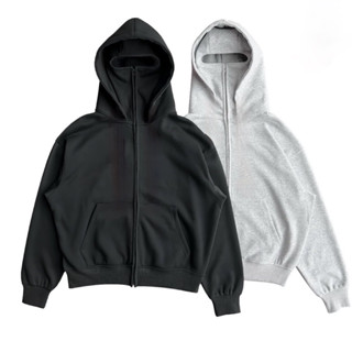 Áo Hoodie Zip Ninja Form Boxy 2 Mũ Che Mặt Balaclava, Áo Khoác Hoodie Unisex Chất Nỉ Ngoại Không Xù