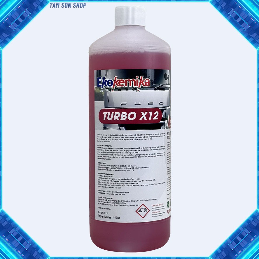 Nước rửa xe không chạm Turbo X12 Ekokemika rửa xe tải, ô tô chở hàng, xe công trình - chai 1 lít