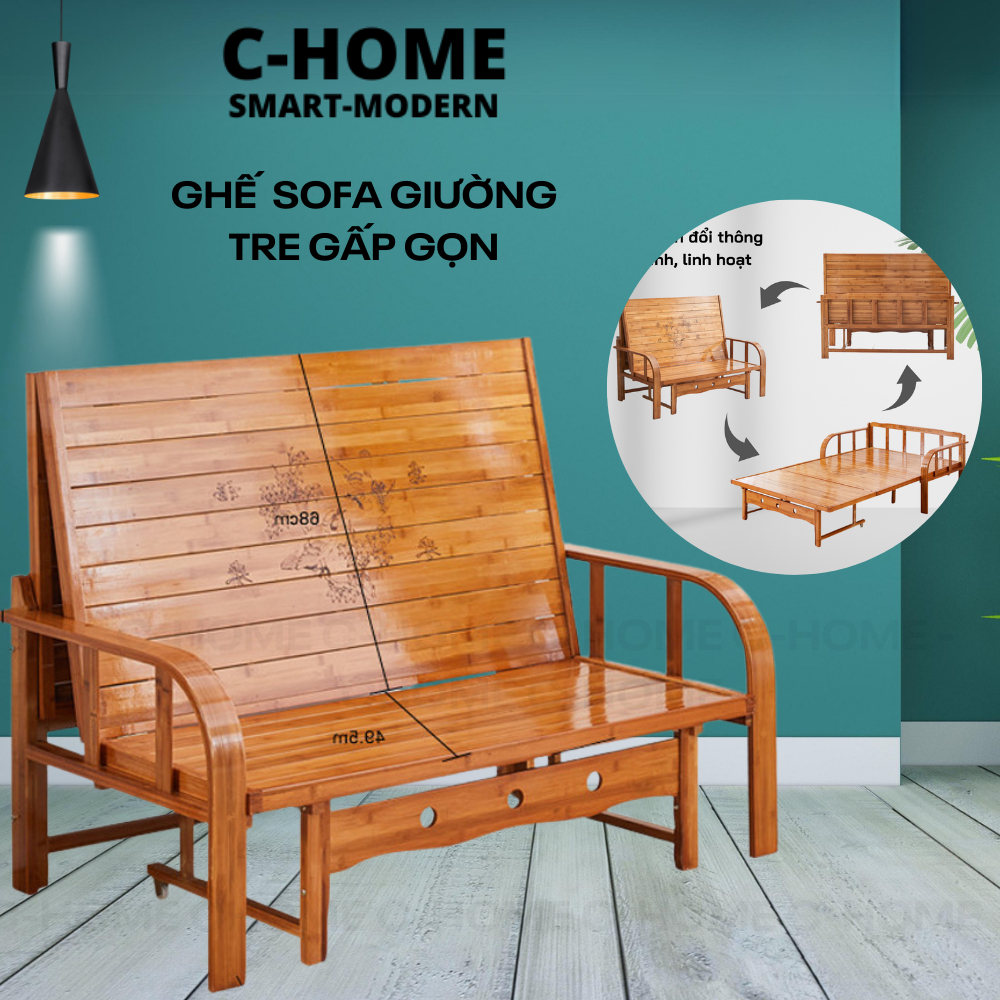 (CÓ NỆM+GỐI)Giường sofa gấp gọn Thông Minh Đa Năng,Ghế sofa giường gấp gọn Tre Tự Nhiên,kt: R93/113/