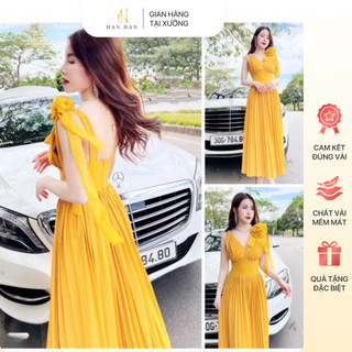Váy chiffon cổ chữ V thiết kế ôm vừa vặn, xòe nhẹ tôn dáng, dễ dàng mặc và phối phụ kiện thời trang | Hân Hân Store