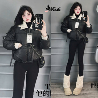 Áo Phao Da Nữ Phối Cổ Bẻ Hàng Quảng Châu mẫu mới KIUTI áo khoác nữ đẹp mùa đông ấm trần bông dày dặn