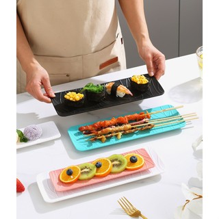 Đĩa Nhựa Hình Chữ Nhật Kẻ Sọc - Đĩa Sushi, Thịt Nướng, Đồ Ăn Nhẹ, Phong Cách Nhật Bản, Chất Liệu PP Cao Cấp