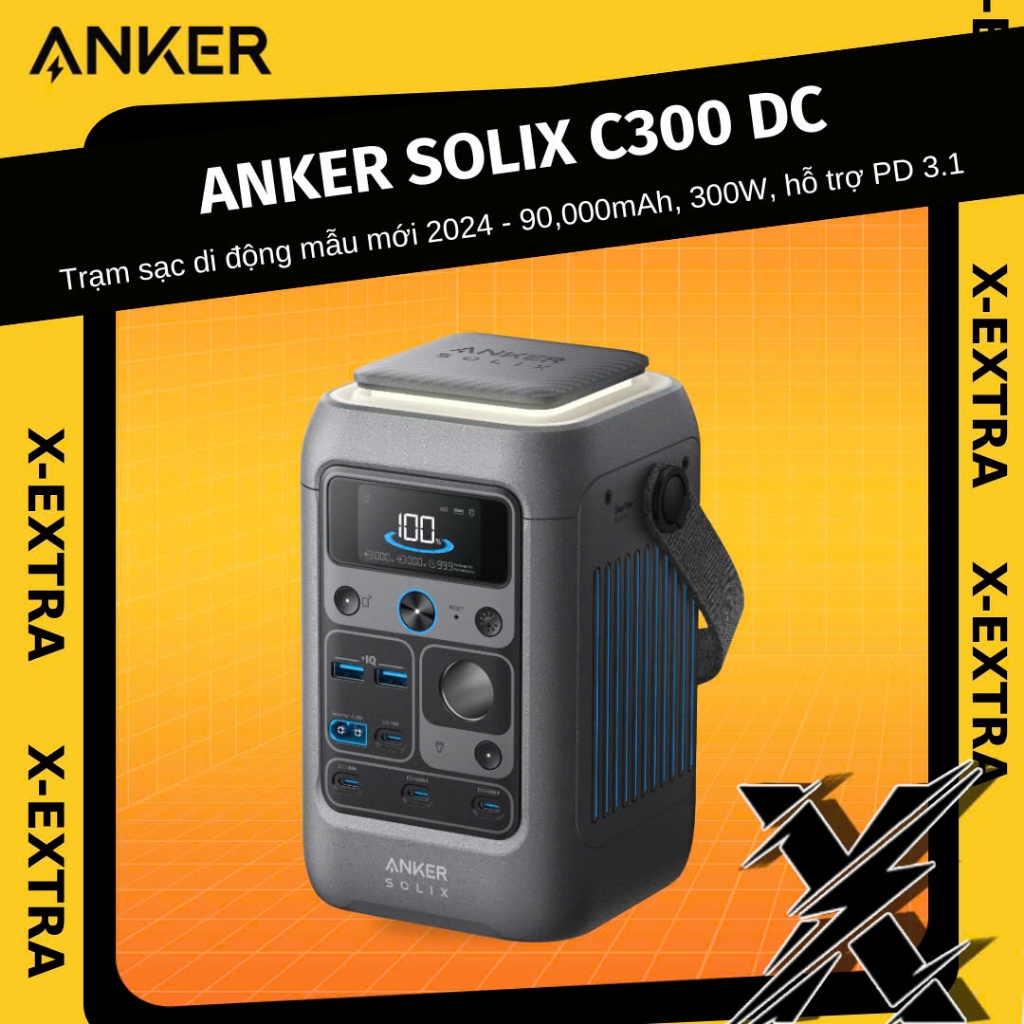 Trạm sạc di động Anker SOLIX C300 DC - 90,000mAh 288Wh | 300W, hỗ trợ PD 3.1, kết nối Bluetooth hoặc