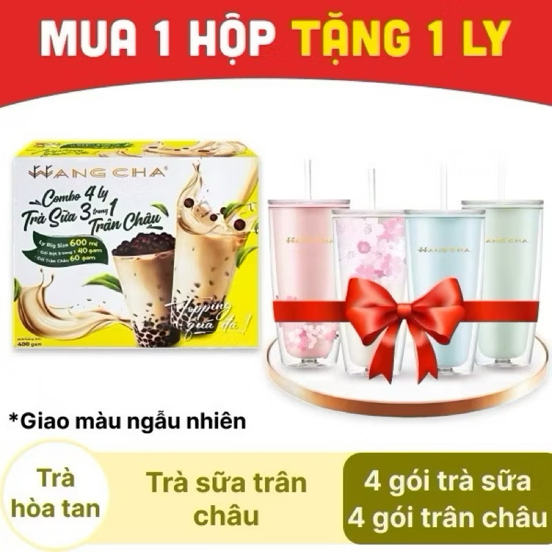 COMBO Hộp Trà Sữa 3in1 WANGCHA - TẶNG Ly Nhựa 2 Lớp