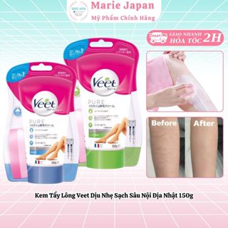 Kem tẩy lông Veet nội địa Nhật tuýp 150g - Tặng kèm miếng lau