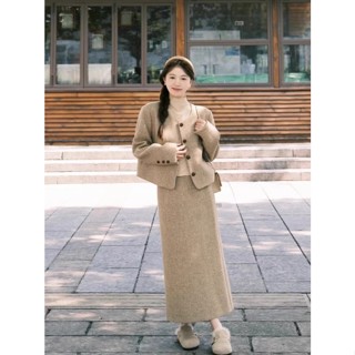 [Sẵn] Set Đồ Áo Khoác Chân Váy Dạ Nữ Kiểu Chữ A Tweed Công Sở Mặc Tết Bigsize Mùa Đông Hàn Quốc Nữ Chali SD700