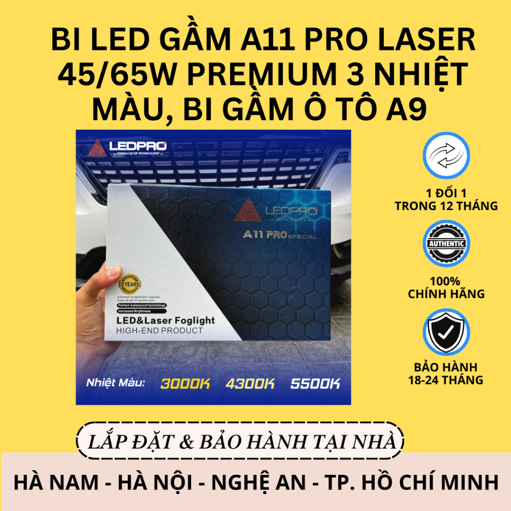 Bi Led Gầm A11 PRO Laser 45/65w PREMIUM 3 Nhiệt Màu, Bi Gầm Ô Tô A9 | Chính Hãng
