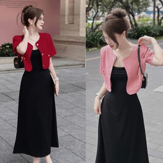 HỎA TỐC Set Váy Đầm Body 2 Dây Bigsize 50-95kg Chất Thun Tăm Kèm Áo Khoác Tay Ngắn Chất Linen Múp Xinh Dịp Tết