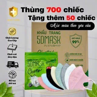 Khẩu Trang 5D 1thùng 700- tặng 50c túi dán màu trắng hàng 3lớp Dày Dặn