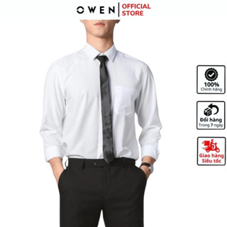 Áo sơ mi trắng nam dài tay OWEN somi công sở vải nano cao cấp trơn màu dáng suông vừa tà lượn có túi ngực mềm mát