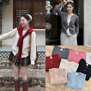 (Sẵn hàng QC L1) Áo cardigan len xù mác EGG cúc đồng basic dày dặn hàng QC (không kèm khăn)