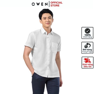 Áo sơ mi ngắn tay nam OWEN AB240105NT somi trắng công sở cao cấp vải sợi sồi mềm mịn form body fit tà bằng có túi