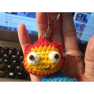 Móc khóa len Calcifer lửa và nước cute