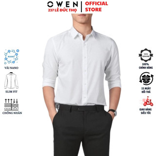  Áo sơ mi trắng trơn nam OWEN somi công sở dài tay form slim fit tà lượn không túi chất nano cao cấp nhẹ mát chống nhăn 