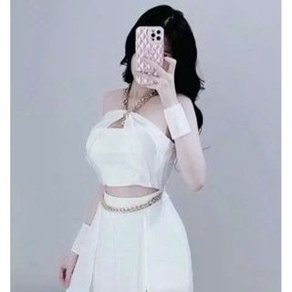 Áo ống croptop 2 lớp xỏ dây xích cổ yếm có mod ngực