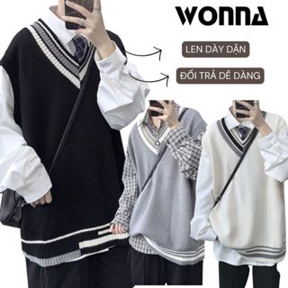 Áo gile len nam nữ trắng đen xám sọc viền Hàn Quốc unisex form rộng khoác ulzzang mới 2024 đồng phục PREPPY