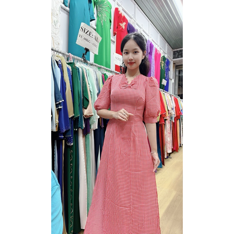 Áo dài sọc đỏ cam