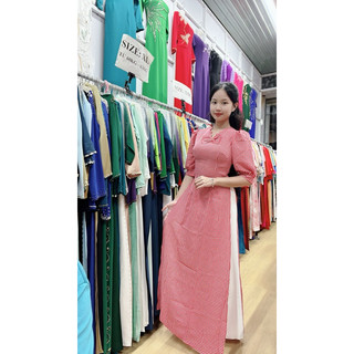 Áo dài sọc đỏ cam