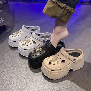 Dép sục cross nữ đế cao 7cm đính charm sang chảnh xinh lung linh, giày sục nữ đế độn đi êm chống trơn