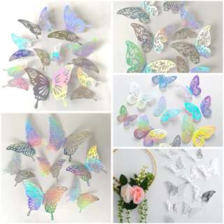 Set 12 con bướm 3D kèm keo dán trang trí nhà cửa, set Tết hot trend 2025, dụng cụ chụp ảnh, decor background