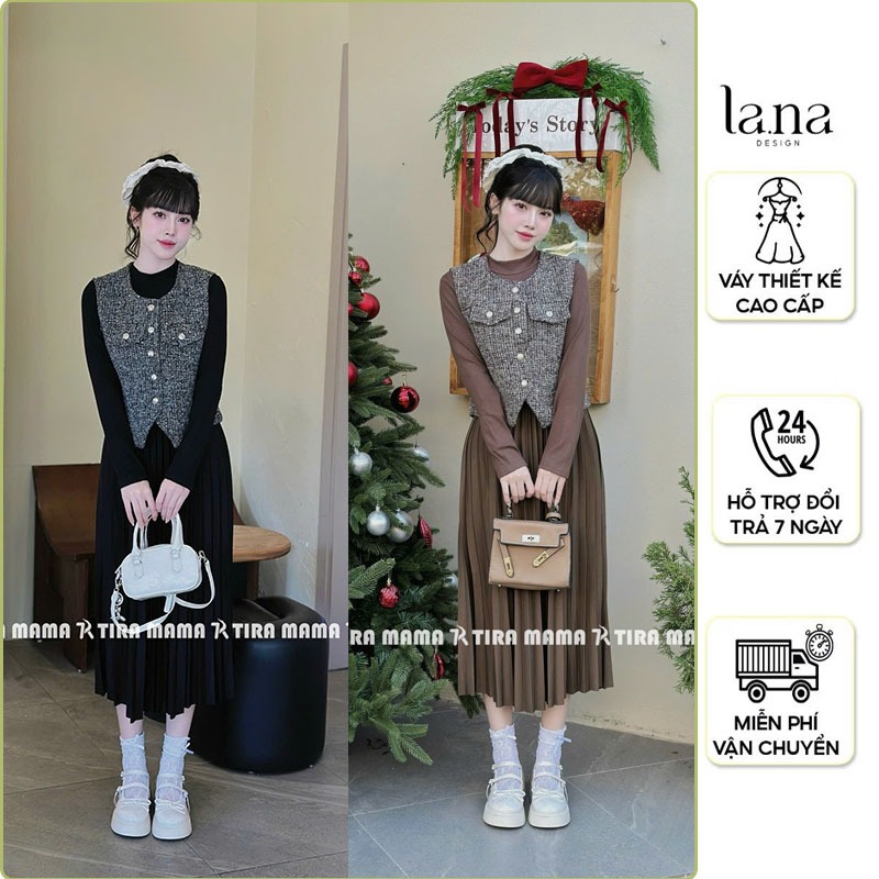 Set đầm váy bầu thời trang công sở dự tiệc thiết kế váy dáng dài kèm áo gile dạ xinh xắn sang chảnh 