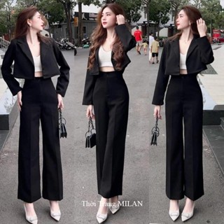 (HOT Xanh Đen) Quần ống suông nữ lưng cao 1m50 m55 m60 m65 có đai thắt lưng vải mềm dáng quần tây nữ ống rộng đi học làm