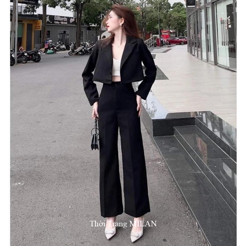 (HOT Đen + Xanh Đen)Quần ống suông nữ lưng cao M604 1m50 m55 m60 m65 có đai vải mềm dáng quần tây nữ ống rộng đi học | BigBuy360 - bigbuy360.vn
