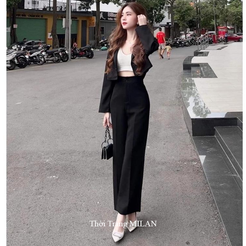 (HOT Đen + Xanh Đen)Quần ống suông nữ lưng cao M604 1m50 m55 m60 m65 có đai vải mềm dáng quần tây nữ ống rộng đi học | BigBuy360 - bigbuy360.vn